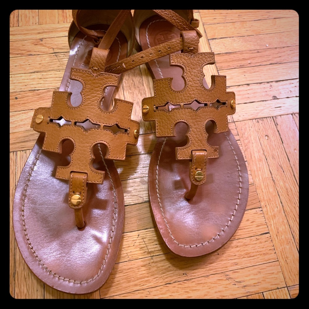 Tory Burch Thong Ankle Strap Leather Sandal Size 9